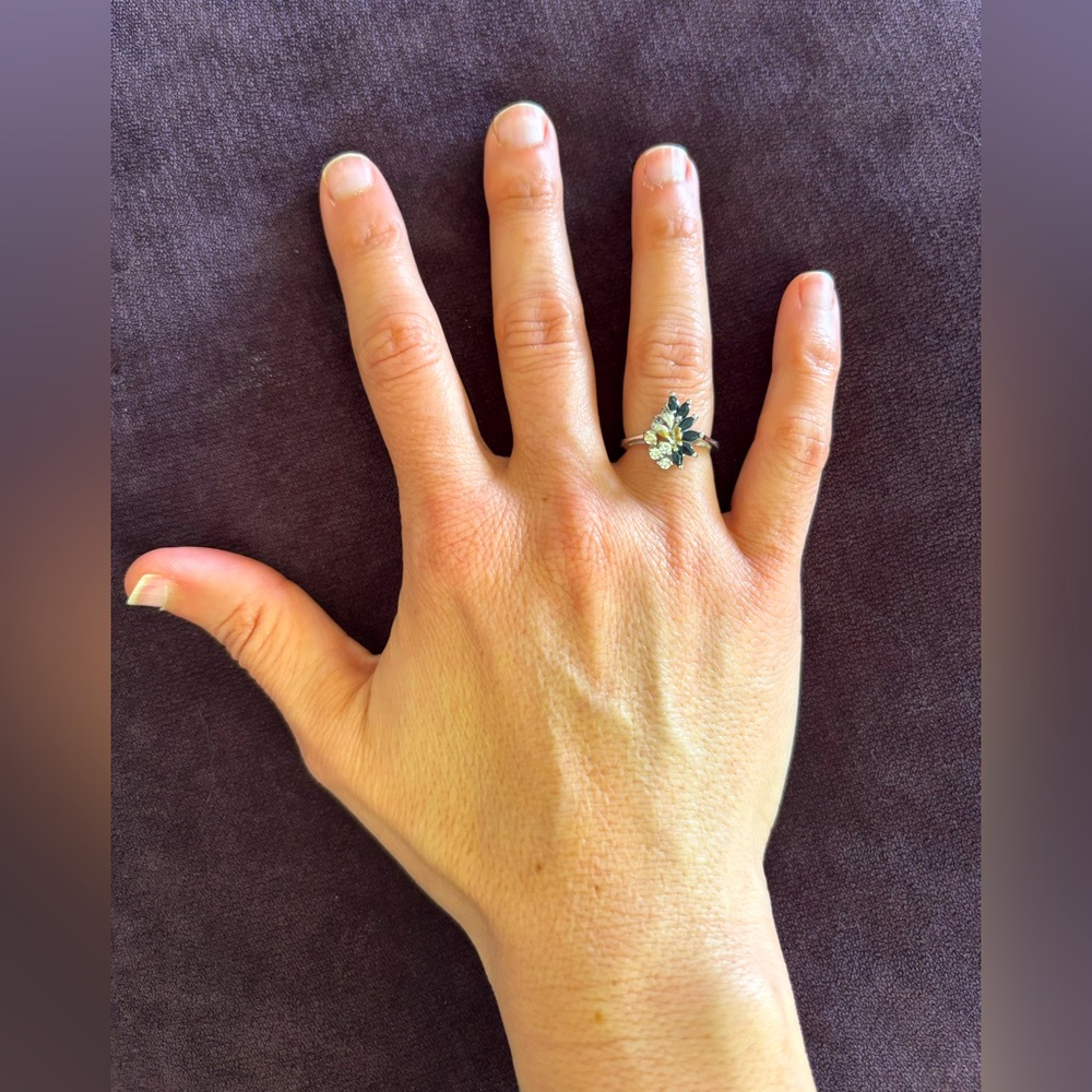 Silver Plated Women’s Ring with White and Sapphire Blue Crystals